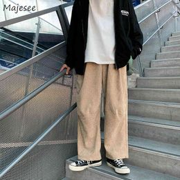 Men Sweatpants Corduroy Solid Simple Loose Straight Pants Big Size 2XL High Elastic Waist Streetwear Hip Hop All-match Casual G220713