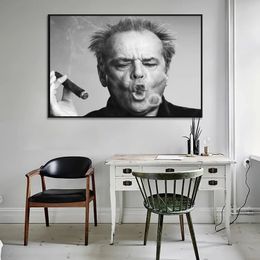 Jack Nicholson Cigar Canvas Painting Black and White Poster and Print Abstract Wall Art Picture Living Room Decor Cuadros