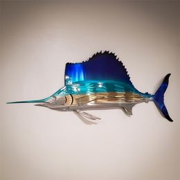 Sea Turtle Swordfish Ornament Beach Theme Decor Metal Art Decorations Home Livingroom Bedroom Background Wall Hanging 220707