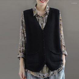 Women's Vests Jacket Vest Loose Sweater Women Autumn Winter Sleeveless Knitted Cardigan Plus Size Coat Short Chaleco Mujer Luci22