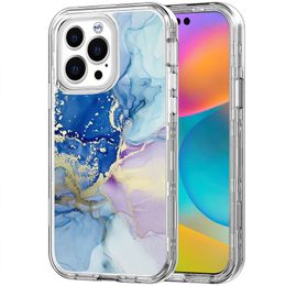 Three Layers Marble Cases For Iphone 14 13 12 11 Custom Design Heavy Duty Rugged Shockproof Protection Cover Case