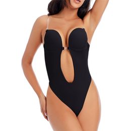 Women Seamless Backless Bodysuit Underwear Sexy Lingerie Invisible Bra Slimming Body Shaper Plunge Deep Cut Bras Strap Brassiere 220702