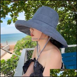 Foldable Big Wide Brim Panama Sun Hat For Women Summer Ladies Outdoor Beach Uv Protection Bucket Hats Fisherman Basin Caps Drop Delivery 202