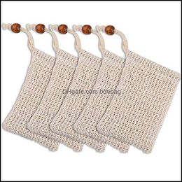 9*14Cm Cotton Linen Soap Bag Scrubbers Beam Mouth Type Environmental Protection Handmade Foaming Net Drop Delivery 2021 Bath Brushes Sponge