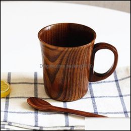 Mugs Drinkware Kitchen Dining Bar Home Garden 300-400Ml Wooden Beer Tea Coffee Milk Water Cup Kitchen Teaware Office Pro Dhma6