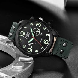 Quartz Watch Arabic Numerals Auto Date Stainless Steel Case Retro Leather Strap for Men Sport Wristwatch Relogio Hombre