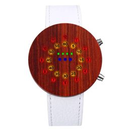 Armbanduhren Holzuhr Männer Frauen Einzigartige individuelle kugelförmige Rolling Led Datum Lederarmband Armbanduhr Holz Bambus Reloj de Madera