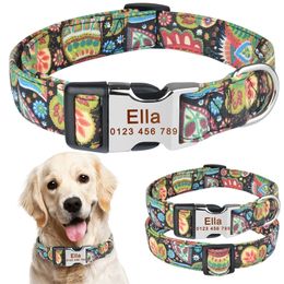 Polyester Print Pet Collar Personalised Nameplate Puppy Id Name Free Engraved Dog Collars for Small Medium Large Dogs Supplies 220610