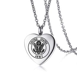 United States US Marine Corps Navy Cremation Pendant Stainless Steel Heart Love USN Military Opening Ash Cremains Necklace Charm For Commemorate Relatives And Pets