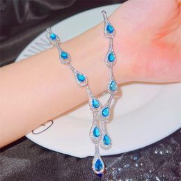 Pendant Necklaces Shiny Ocean Blue Water Drop For Girl Bridal Wedding Accessories Top Quality Micro-encrusted Stone Necklace Lady GiftPendan