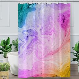 Marble Shower Curtain Colourful Quicksand Waterproof Bathroom With Hooks Pastel Pink Blue Abstract Art Decor T200711