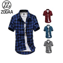 ZOGAA Summer Men's Classic Fashion Grid Short Sleeve Shirt 220322