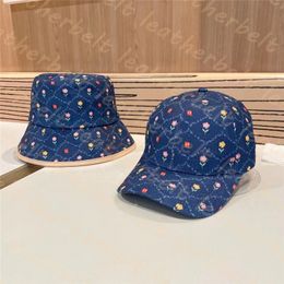 Colour Flower Printed Golf Cap Travel Visor Bucket Cap Breathable Denim Canvas Football Caps Letter Fisherman Hats