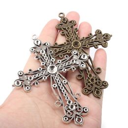 Pendant Necklaces Vintage Bronze/Silver Colour Hollow Cross Cool Street Style Necklace DIY For Bracelet Jewellery Making Accessories 71*92mm