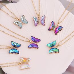 Multicolor Glass Gradient Butterfly Necklace Gold chains Necklaces for women gift fashion Jewellery will and sandy