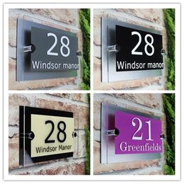 Customise Modern House Sign Plaque Door Street Name Glass Effect Acrylic Doorplate Number 200x140mm 300x140mm 220706