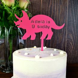 Personalised Childrens Birthday Dinosaur Cake Topper Custom Name and Date Acrylic Babys Birthday Party Cake Decor 220618
