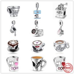 925 Silver Fit Pandora Charm 925 Bracelet Coffee Cups & Coffee Machines charms set Pendant DIY Fine Beads Jewellery