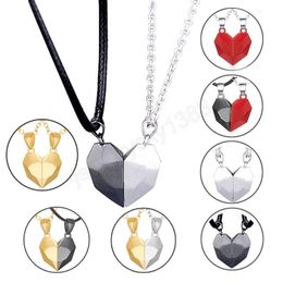 2Pcs/Lot Magnetic Attract Couple Necklace Friendship Heart Pendant Distance Faceted Charm Necklace For Women Men Gift