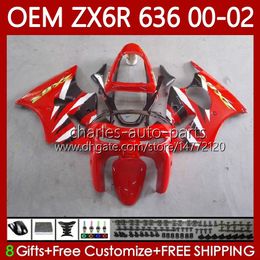 Injection Body For KAWASAKI NINJA ZX 6R 600 CC 6 R ZX-636 ZX636 ZX6R 00 01 02 Bodywork 133No.71 ZX600 ZX 636 600CC ZX-6R 2000 2001 2002 ZX-600 00-02 OEM Fairings Red black