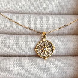 Chains Dasein ACC Ins 18k Gold Plated Stainless Steel Tarnish Free Octagon Cubic Zirconia Coin Necklace For WomenChains