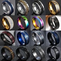 6 8mm Punk Steel Roman Numeral Twist Chain Rings For Men Polished Black Rock Biker Wedding Party Ring Jewellery Gift 220719