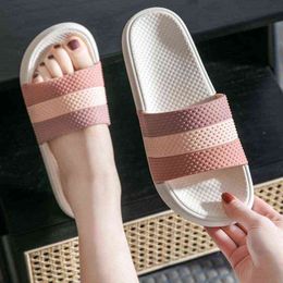 Men And Women Slippers Summer Striped Couple Drag Home Outdoor Wear Bathroom Flat Bottom Bath Cool Slippers Women Shoes J220716