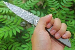 Special Offer R8125 Flipper Folding Knife VG10 Damascus Steel Blade CNC TC4 Titanium Alloy Handle Ball Bearing EDC Pocket Knives