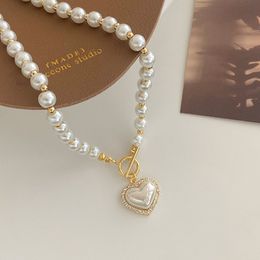 New Crystal Heart Pendant Pearl Necklace Korean Style OT Buckle Choker Necklace Elegant Clavicle Chain Necklaces Jewellery