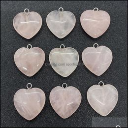 Arts And Crafts 15Mm 20Mm Rose Quartz Natural Stone Charms Crystal Heart Pendants Trendy Jewellery Making Wholesale Drop Deli Sports2010 Dhqux