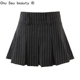 Vintage college style sexy high waist striped pleated skirt woman slim fit kawaii short mini for girl spring summer 220322