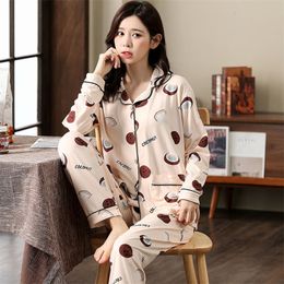 Women's Pajamas Spring Autumn Sleepwear Sets Long-Sleeved Cardigan Lapel Knitted Home Clothes 2pcs Suit Plus Size 5XL Pijama 220329