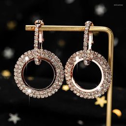 Dangle Earrings & Chandelier Creative Design Elegant Gold Color For Women Geometric Big Circle Dorp Crystal Round Ear Jewerly GiftDangle