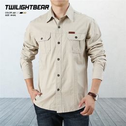 Pure Cotton Casual Shirt Men Oversize Loose Long Sleeve Cargo s Men's Clothing High Quality Solid Tooling 6XL AF1388 220323
