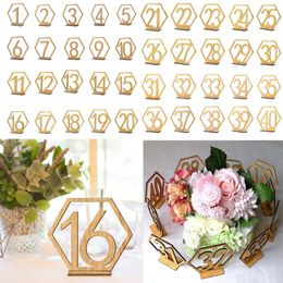 Party Decoration 1-40 Wooden Table Numbers Hexagon Shape With Holder Base For Wedding Events Catering Decor Supplies