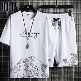 OEIN Men s Shorts Sets Fashion Streetwear Printing T Shirts Sports Suits Summer Casual Men Clothing Tracksuits 220613