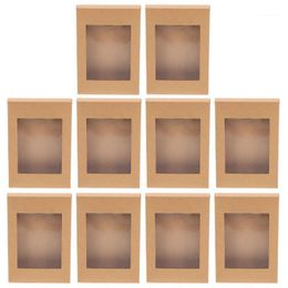 Gift Wrap 10Pcs Kraft Boxes Cookie Cake Craft Storage Clear PVC Windows Birthday Party Accessories Packaging Box
