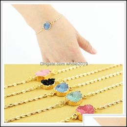 Charm Bracelets Jewellery Fashion Druzy Drusy Bracelet Gold Plated Oval Irregar 6Color Imitate Natural Stone Bangle Dh85U