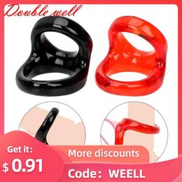 male chastity games UK - Massage Penis Rings Cock Rings Silicone Double Male Chastity Device Delay Ejaculation Adult Game Sex Toys for Men Elastic Adult Pr263b