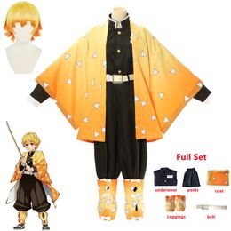 Anime Demon Slayer Kimetsu no Yaiba Agatsuma Zenitsu Cosplay Costume Women Kimono Uniform Halloween Christmas Party clothes 220812