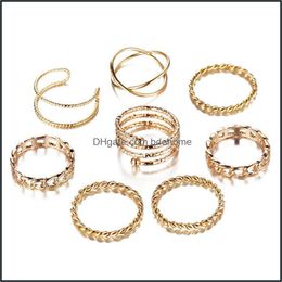 Cluster Rings Jewellery 8 Pcs/Set Vintage Knuckle Geometric Joint Ring Set For Women Boho Personality Design Style Finger Bohemian Drop Delive