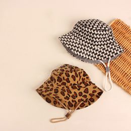 Leopard Baby Bucket Hat For Girls Adjustable Drawstring Kids Beach Panama Caps Wide Brim Children Fisherman Sun Hat