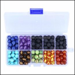 Other Loose Beads Jewellery Colorf Chakra And Black Lava Rock Stone For Bracelet Necklace Diy Making 8Mm 200 Pcs D Dhy4U