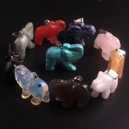 Pendant Necklaces Natural Stone Roses Quartz Opal Mix Colour Carve Elephants Pendants Fashion Healing Charms Necklace Making Accessories Free