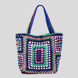 Bohemian Paisley Crochet Women Shoulder Bags Knitting Large Tote Bag Casual Lady Handbags Big Shopper Purses Summer Beach Bag 220505