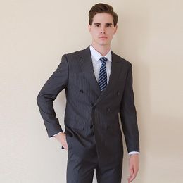 Men's Suits & Blazers High-quality Wool Custom Tailor-made Slim Business Men's Hand-made Double Breasted StripesMen's