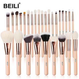 BEILI Pink Makeup Brushes High Quality Powder Foundation Blush Eyeshadow Make Up Brush Set Natural Hair brochas maquillaje W220420