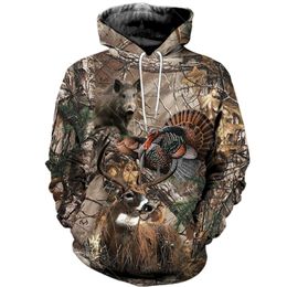 Men's Hoodies Sweatshirts Fashion Forest Camouflage Animal Elk Wild Boar Pattern Spring And Autumn Style Street Trend Casual Loose Oversized 230206