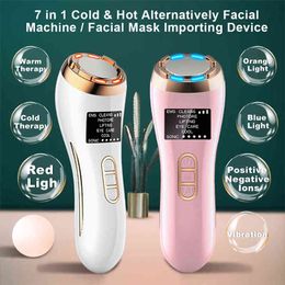 Ultrasonic face Massager Hot Cold Facial vibrate Hammer Red Blue Light Ion Beauty Anti Wrinkle Face Lifting Device 220512