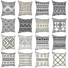 white boho pillow Canada - Cushion Decorative Pillow Retro Bohemian Pattern Black White Cases Tribal Geometric Boho Ethnic Cushion Cover Decor Pillowcase For264B